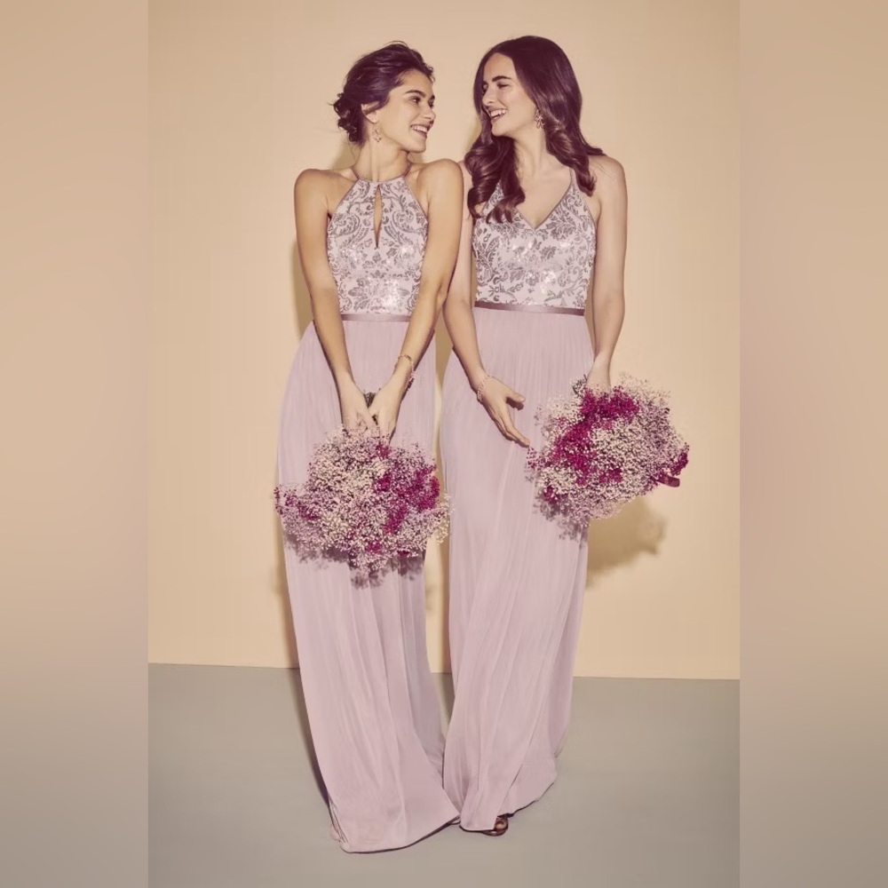 NWT!! David’s Bridal Pink High-neck Sequin and Mesh Gown, Size 2